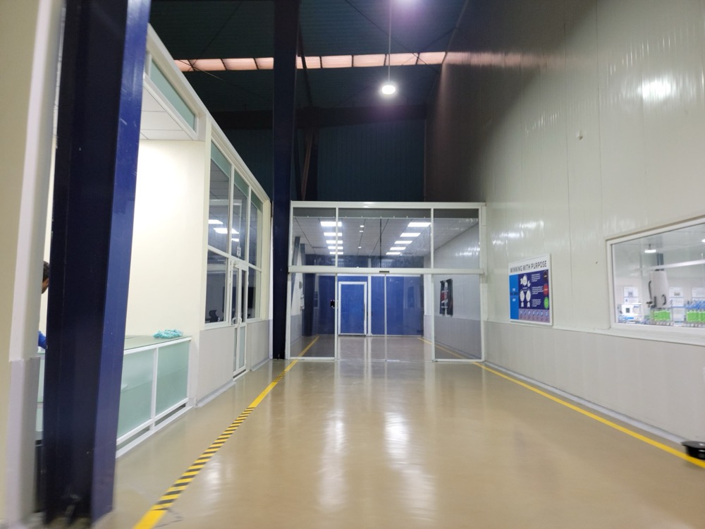 Detail of PIR sandwich panel wall finish at Naubahar Pepsi bottling facility Gujranwala