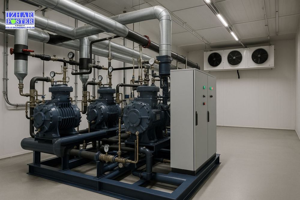 Industrial refrigeration system installed at an Izhar Foster cold-chain facility in Pakistan